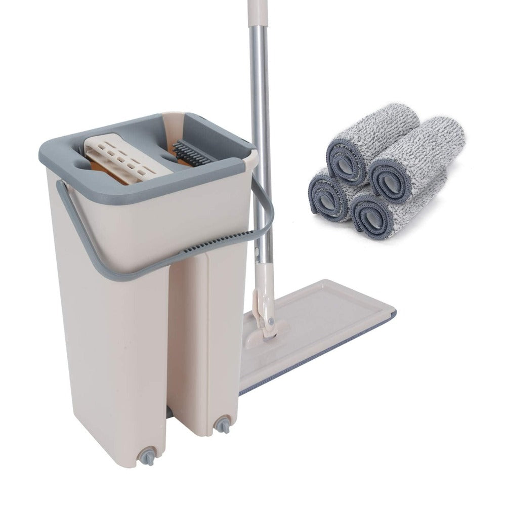 Mop and Floor Cleaner with Machine-Washable, Stainless Steel, 7-piece flat mop set, gray