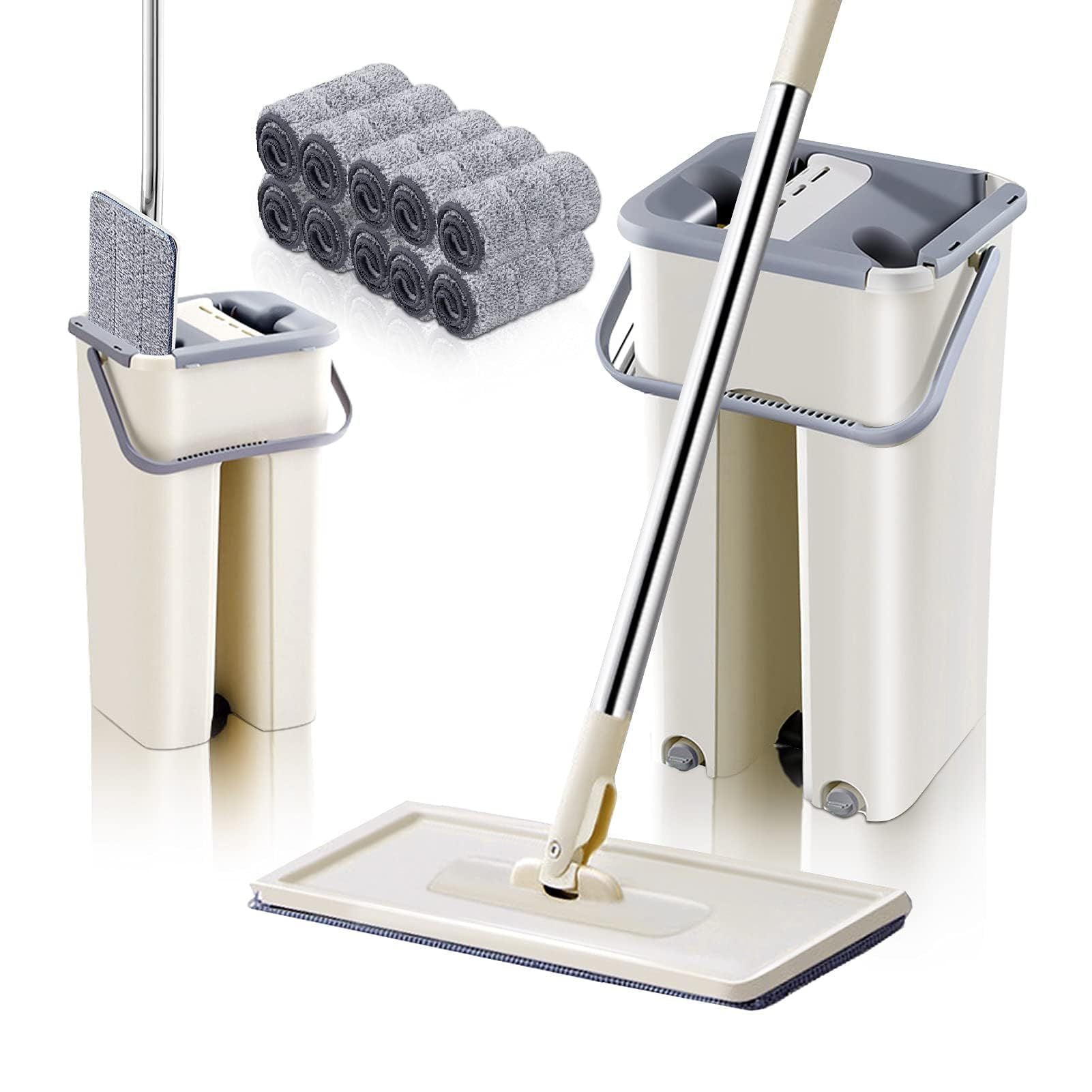 Mop and Floor Cleaner with Space-Saving, Machine-Washable, Telescopic Handle - 10 pcs, Gray option