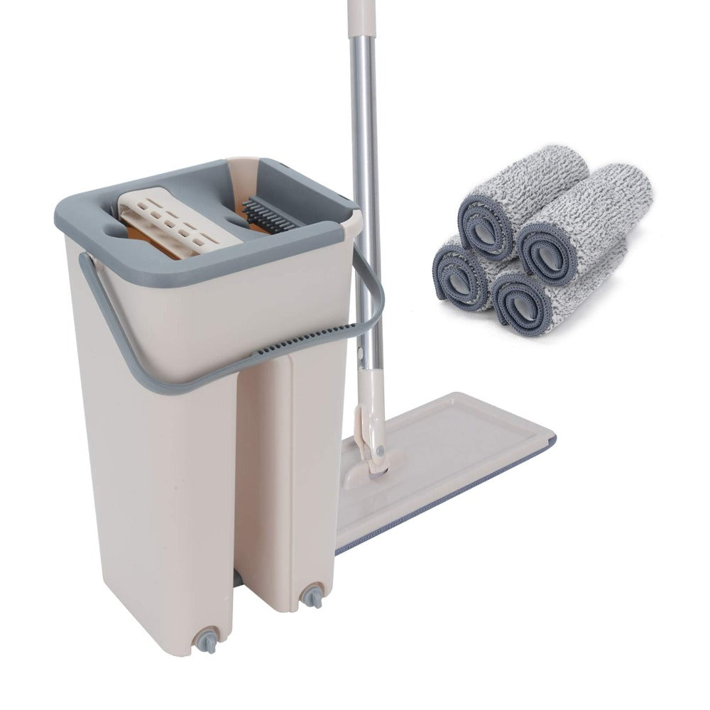 Mop and Floor Cleaner with Space-Saving, Machine-Washable, Telescopic Handle