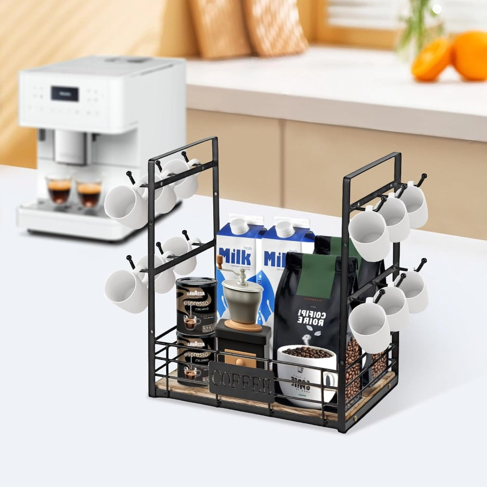 Mug Holder with Space-Saving, Hooks Tier Coffee Bar Organiser Countertop - product gallery image 3