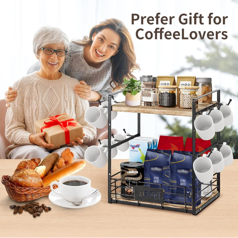 Mug Holder with Space-Saving, Hooks Tier Coffee Bar Organiser Countertop - product gallery image 4