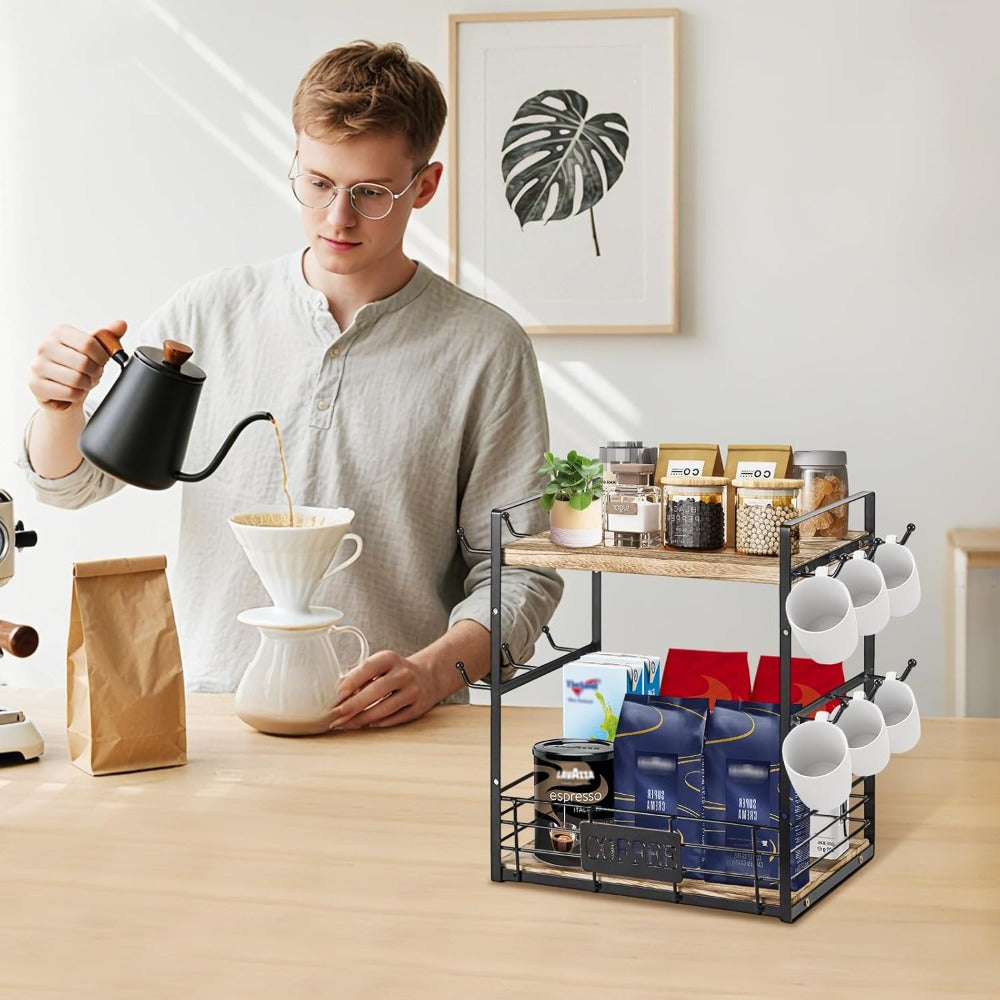 Mug Holder with Space-Saving, Hooks Tier Coffee Bar Organiser Countertop - product gallery image 7