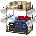 Mug Holder with Space-Saving, Hooks Tier Coffee Bar Organiser Countertop