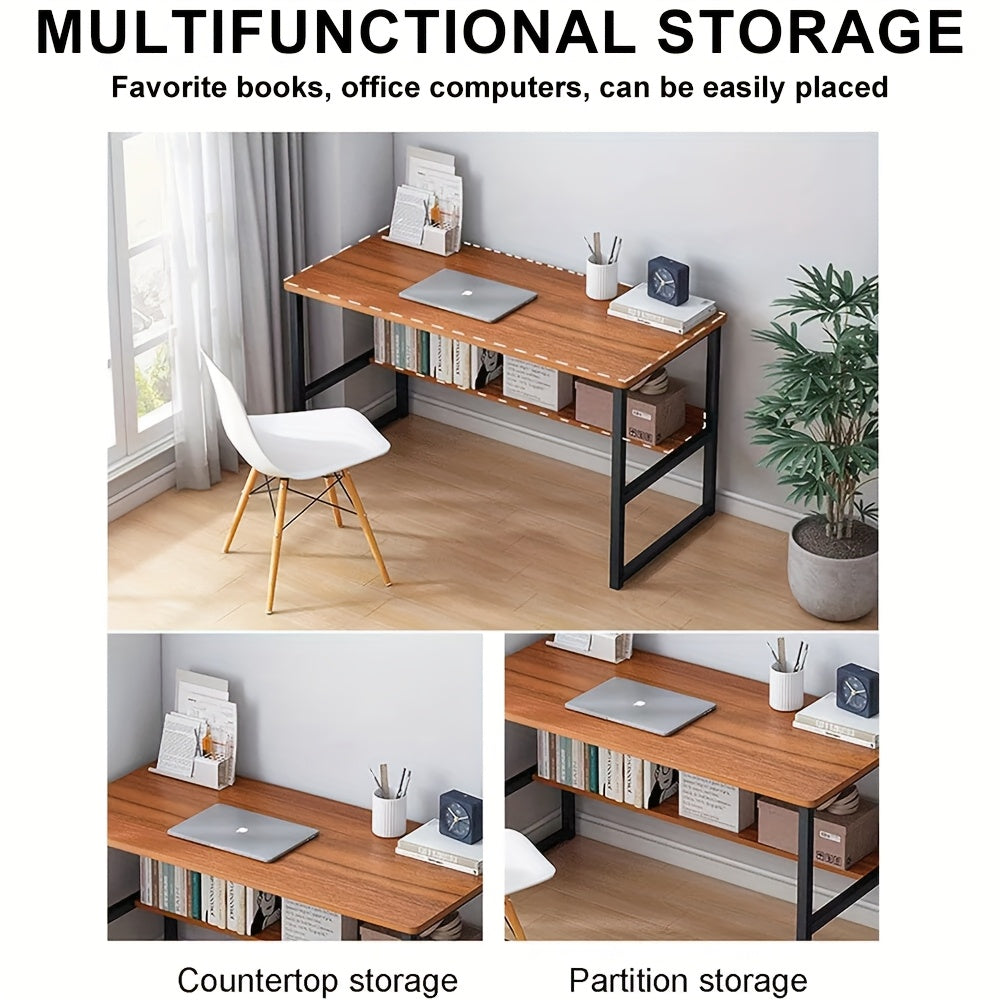 Multifunctional Computer Desk with Storage with Space-Saving, Metal, Brown - product gallery image 3