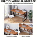 Multifunctional Computer Desk with Storage with Space-Saving, Metal, Brown - product gallery image 3