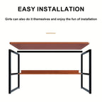 Multifunctional Computer Desk with Storage with Space-Saving, Metal, Brown - product gallery image 4