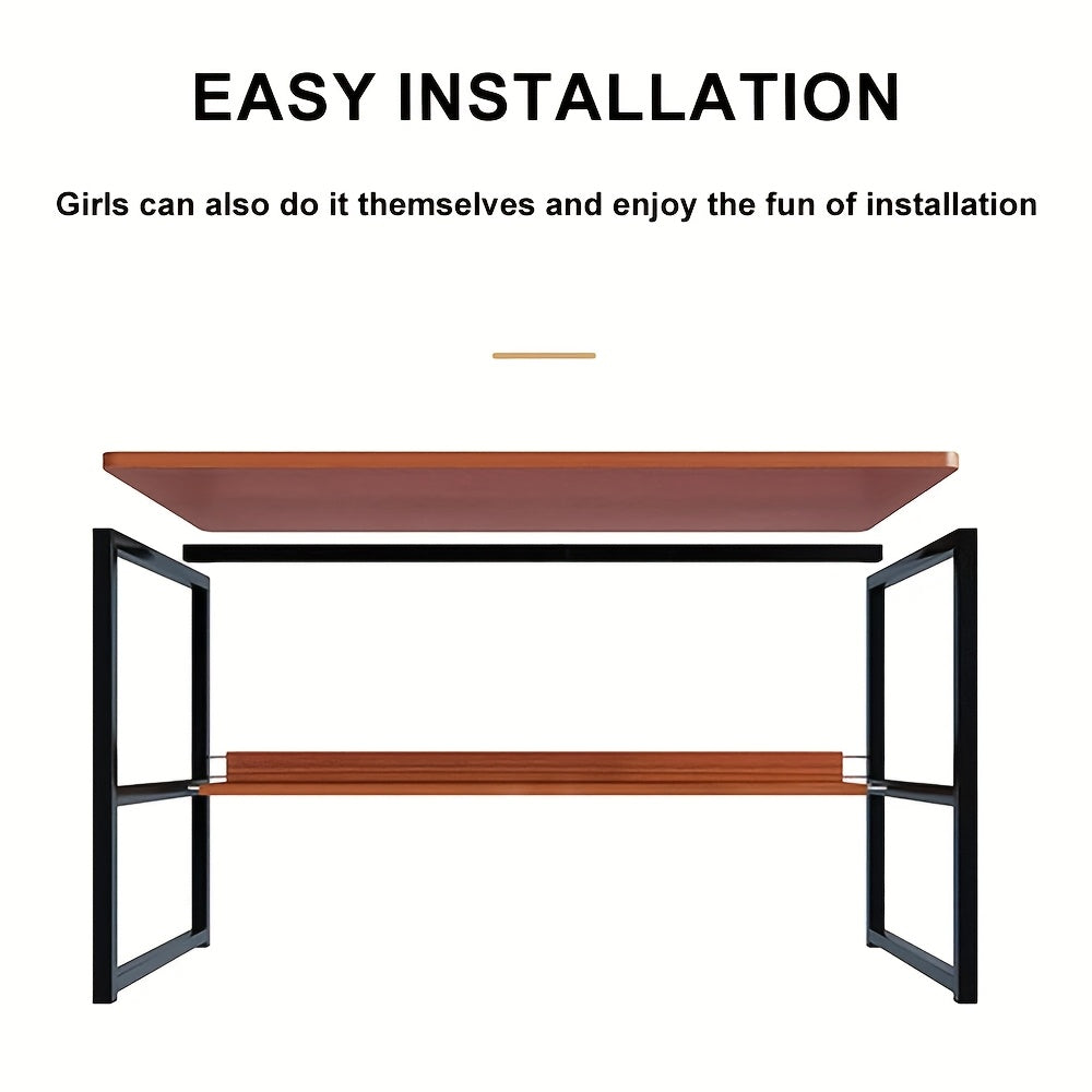 Multifunctional Computer Desk with Storage with Space-Saving, Metal, Brown - product gallery image 4