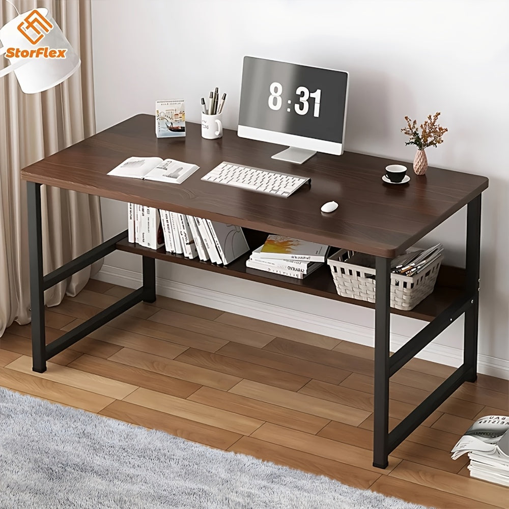 Multifunctional Computer Desk with Storage with Space-Saving, Metal, Brown - product gallery image 8