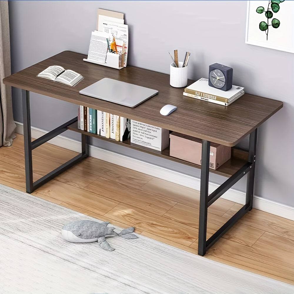Multifunctional Computer Desk with Storage with Space-Saving, Metal, Brown