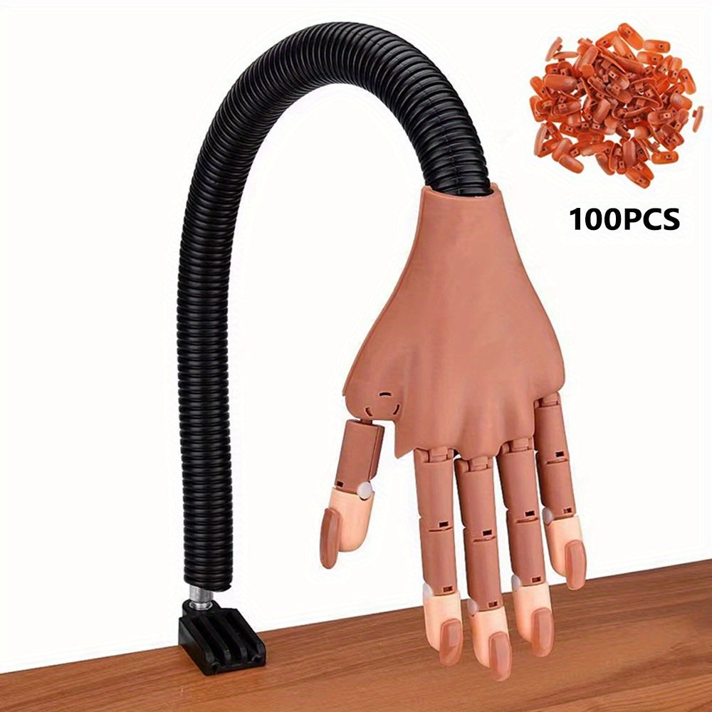 Nail Art Training Tool with Acrylic, 100pcs, Practice Hand 100pcs Tips Flexible Acrylic - Brown, Black option