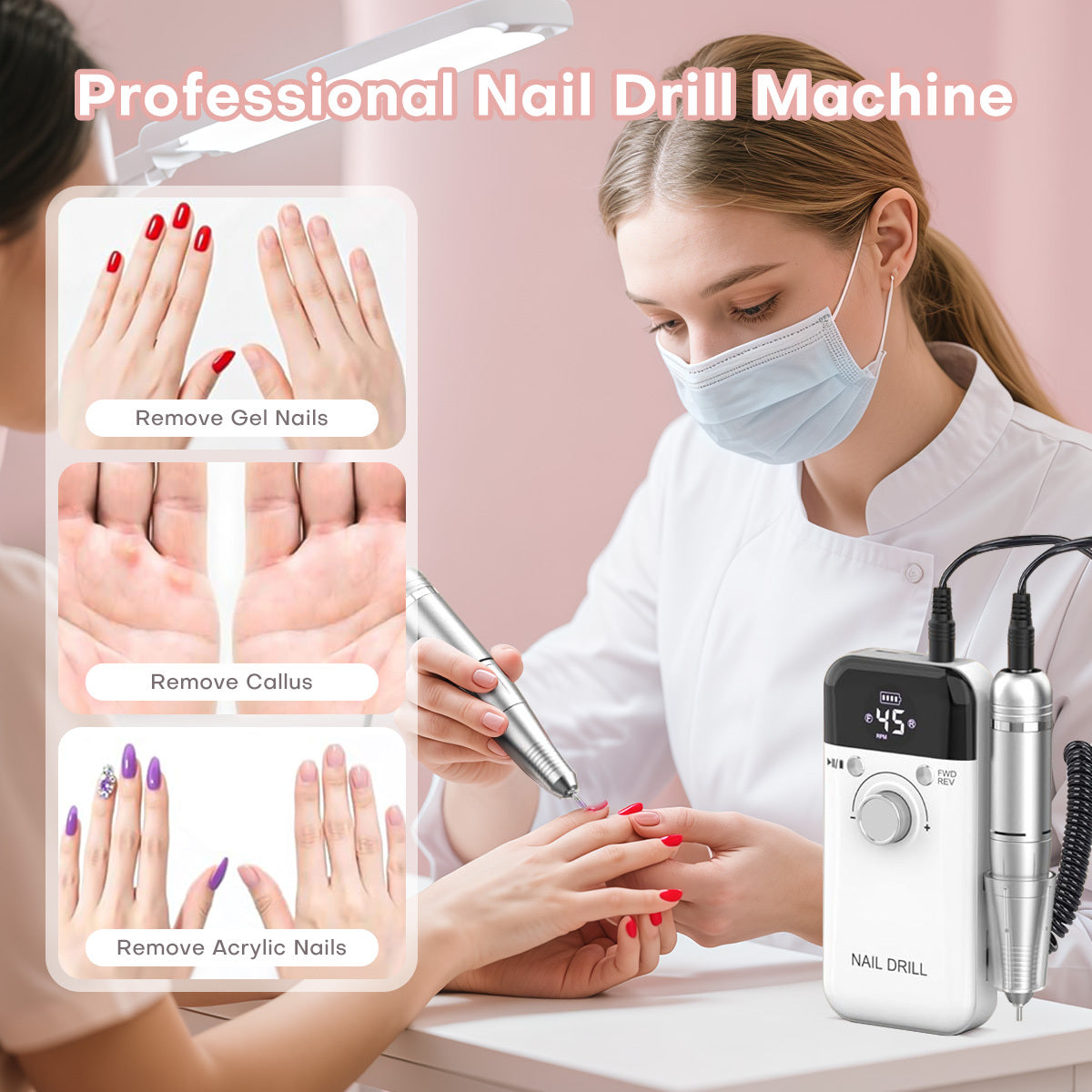 Nail Drill with Acrylic, 50pcs, One set (50PCS nail removal pads included) - product gallery image 4