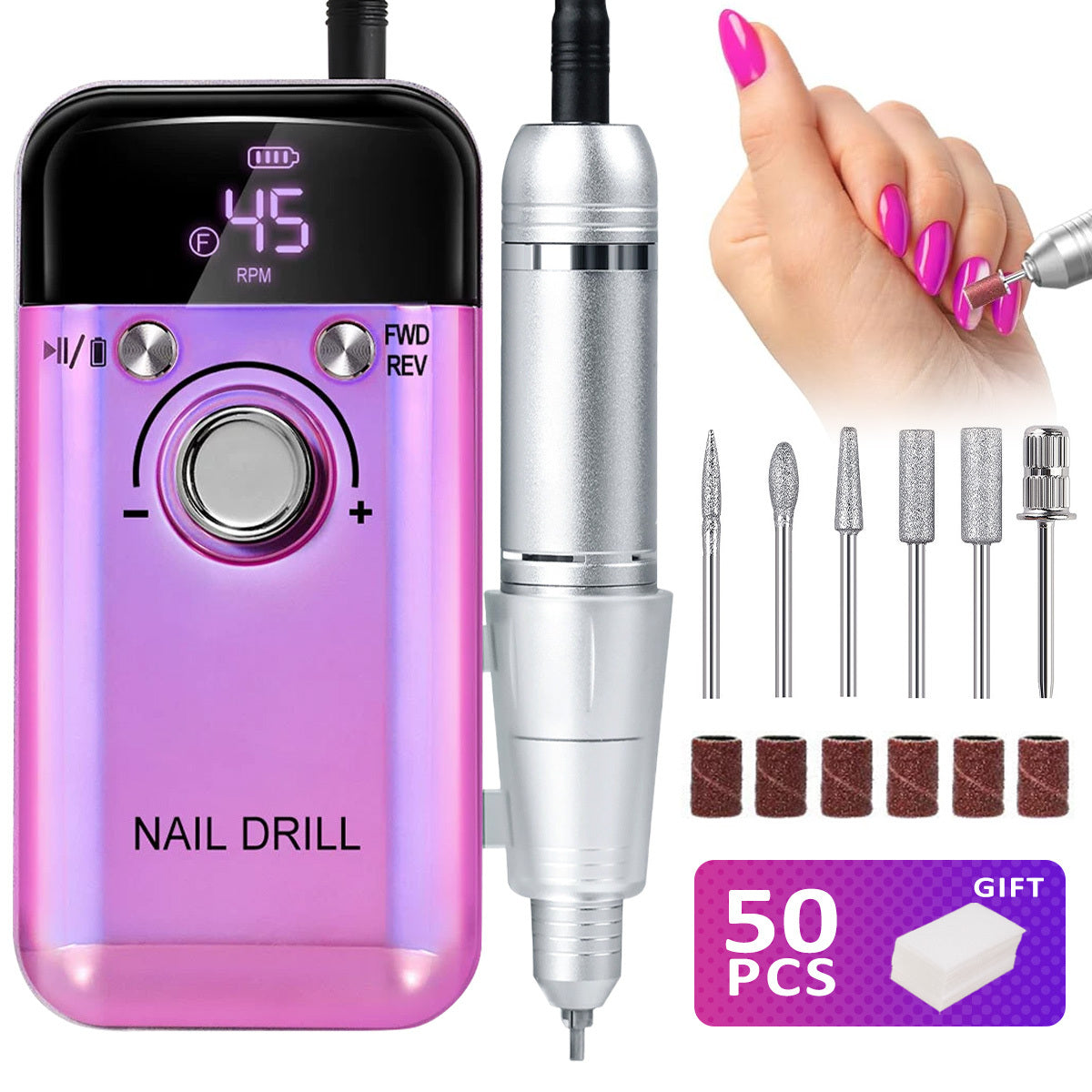 Nail Drill with Acrylic, 50pcs, One set (50PCS nail removal pads included) - product gallery image 5