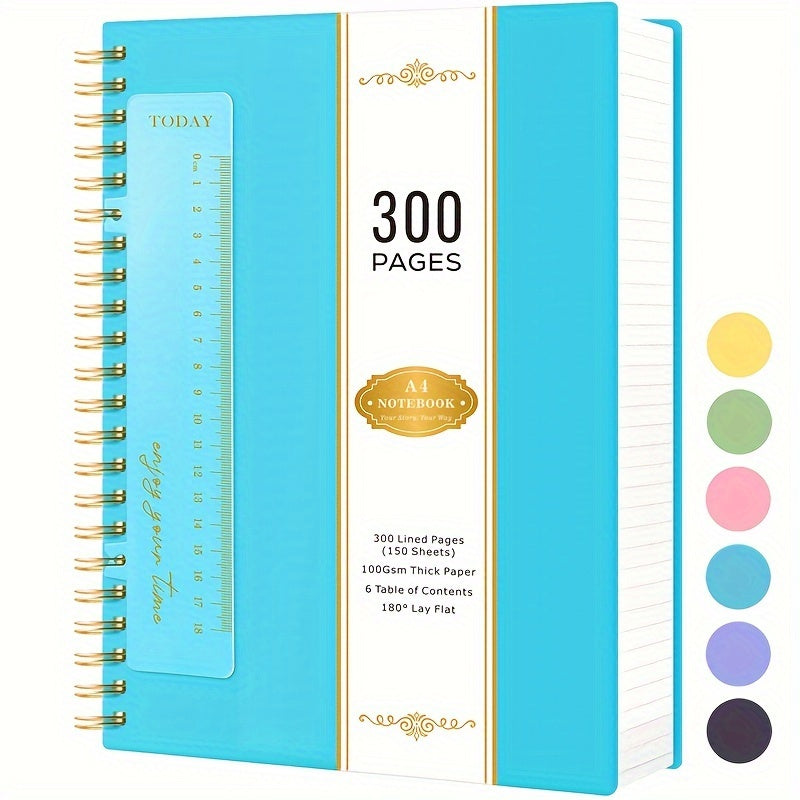 Notebook A4 Spiral Lined Pages 100GSM No-Bleed with Waterproof, 28.5 cm - Blue option