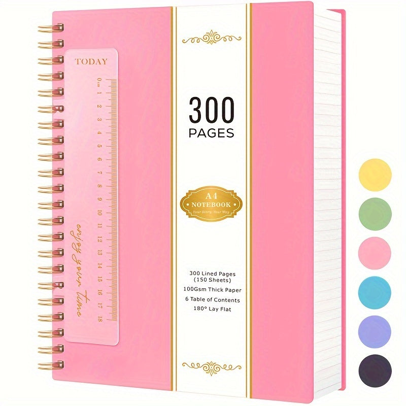 Notebook A4 Spiral Lined Pages 100GSM No-Bleed with Waterproof, 28.5 cm - pink option