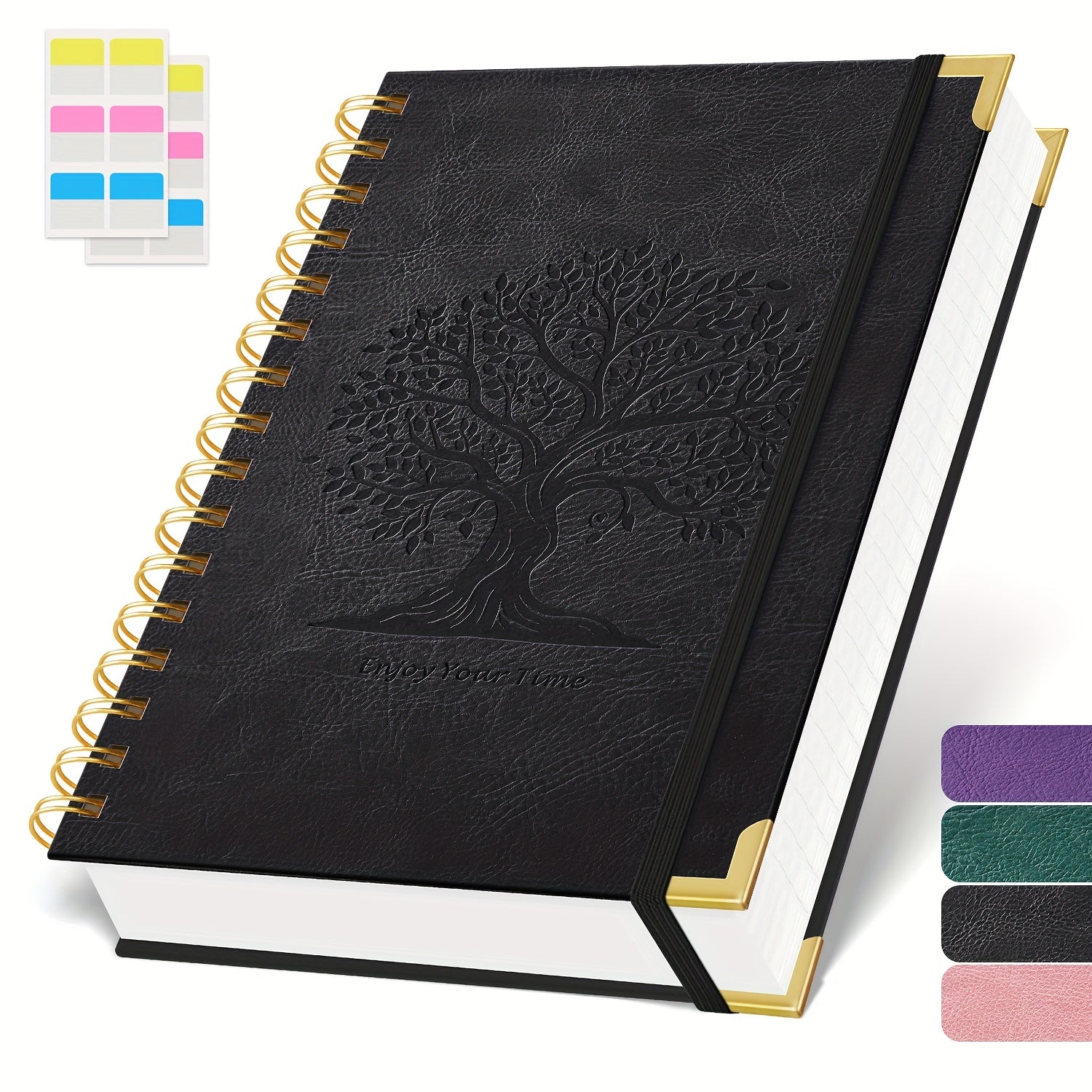 Notebook A5 Leather Cover Spiral Pages 100gsm with Metal - Black option