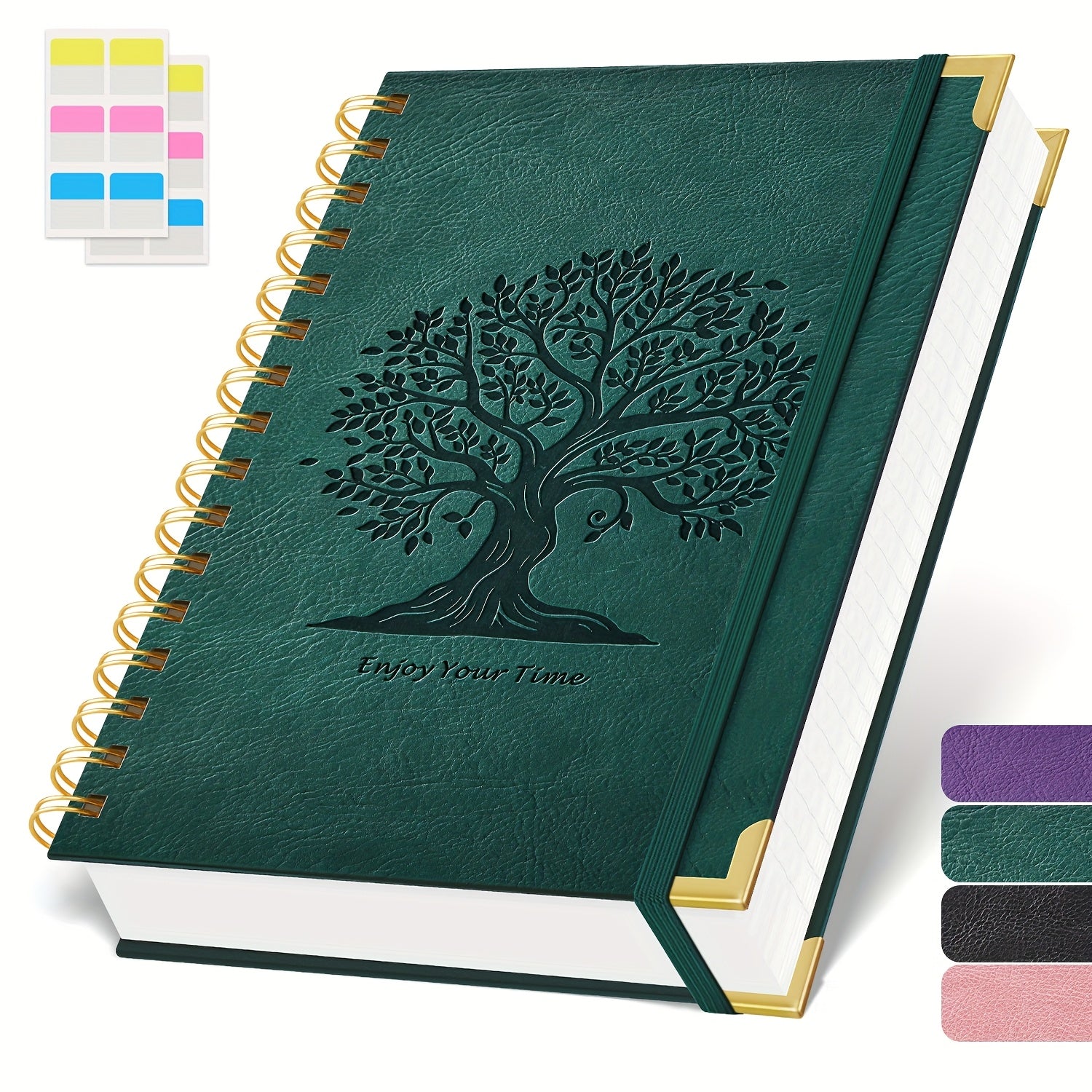 Notebook A5 Leather Cover Spiral Pages 100gsm with Metal - Green option