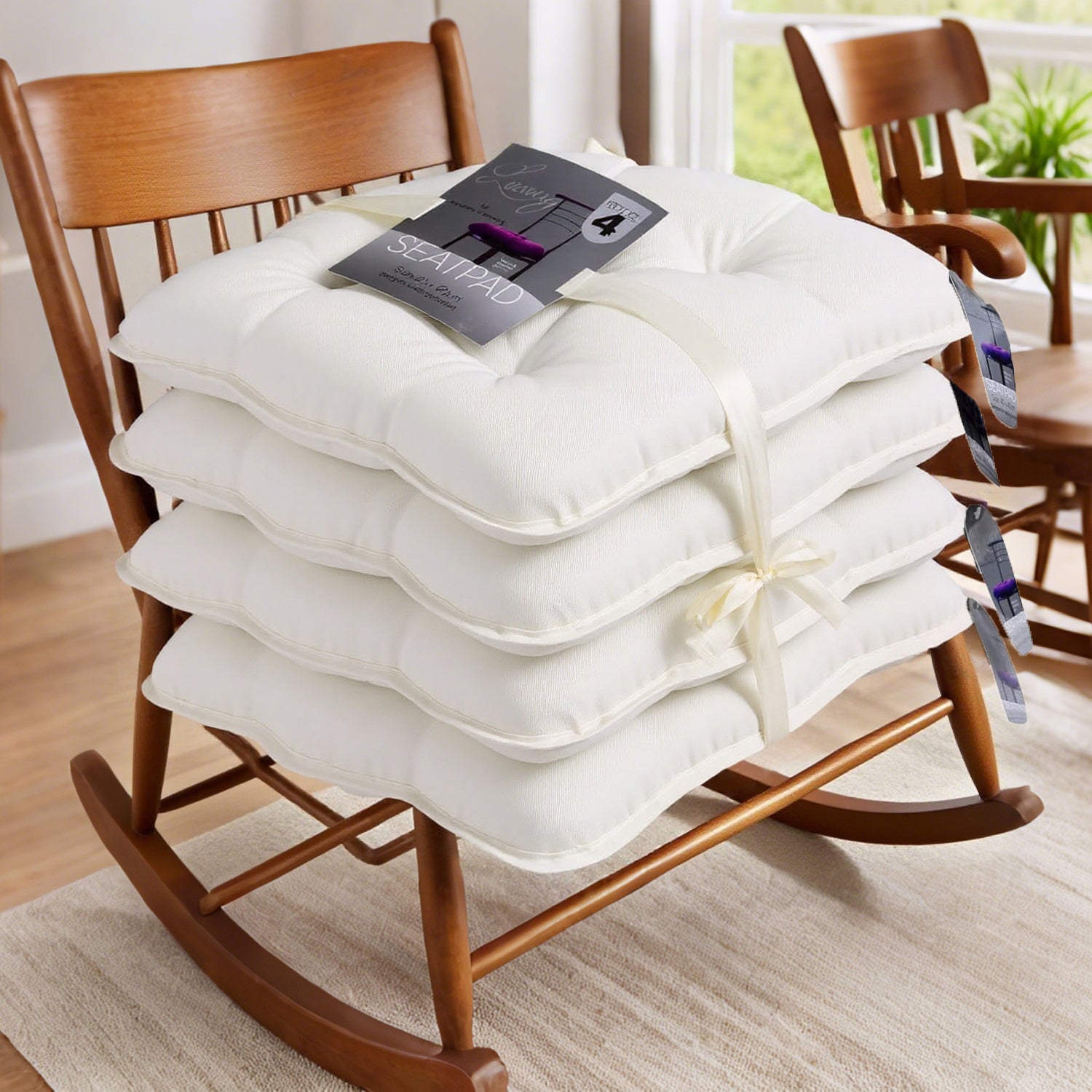 Office Chair with 4 Pack, Seat Cushions 40x40cm Soft Pads Tie - Cream option