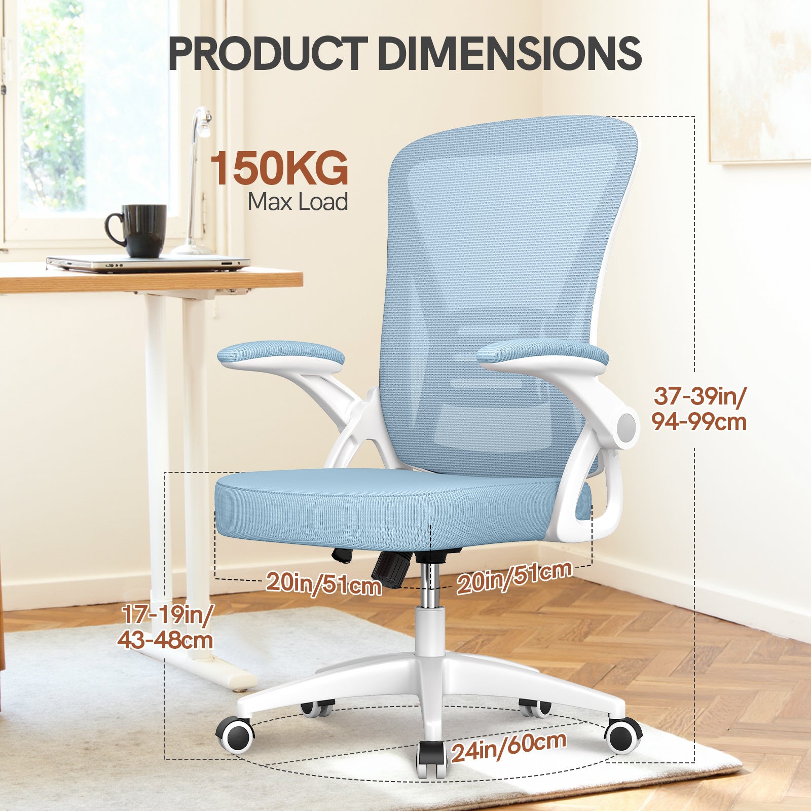 Office Chair with Adjustable Height, Lumbar Support - Blue option