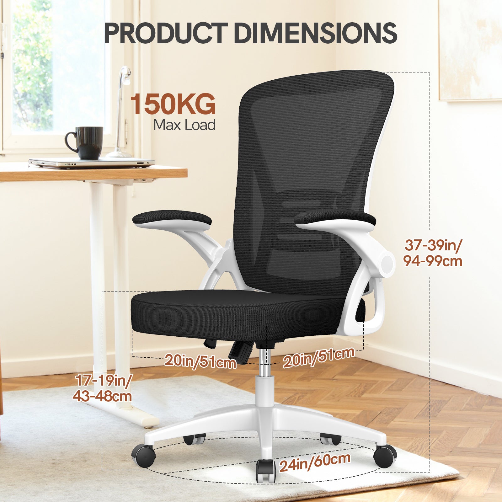Office Chair with Adjustable Height, Lumbar Support - White option