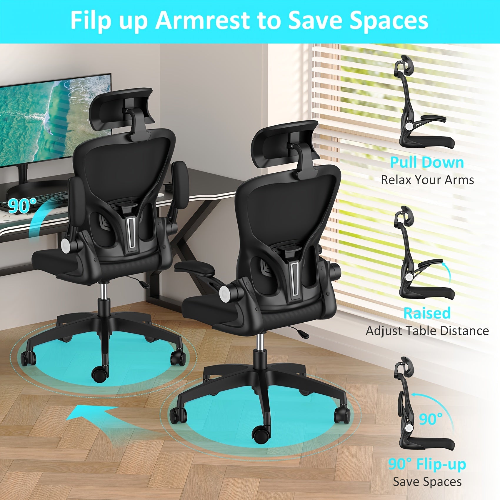 Office Chair with Adjustable Height, Lumbar Support, Black - product gallery image 5