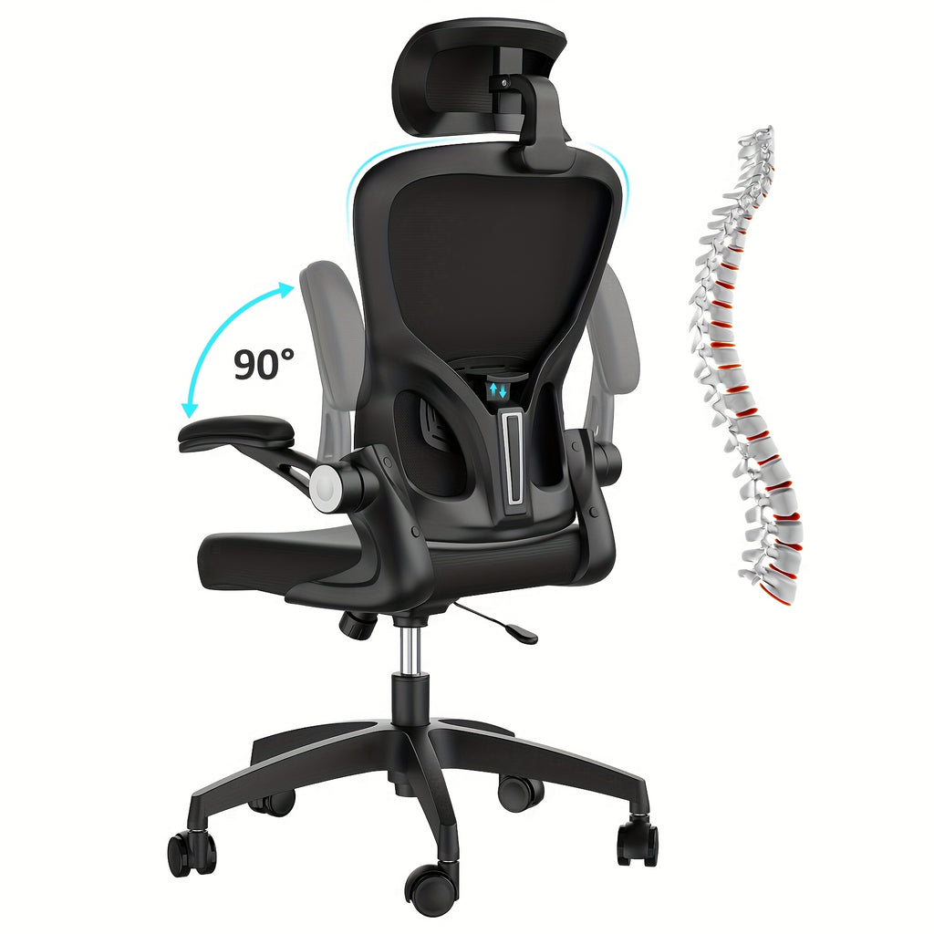 Office Chair with Adjustable Height, Lumbar Support, Black