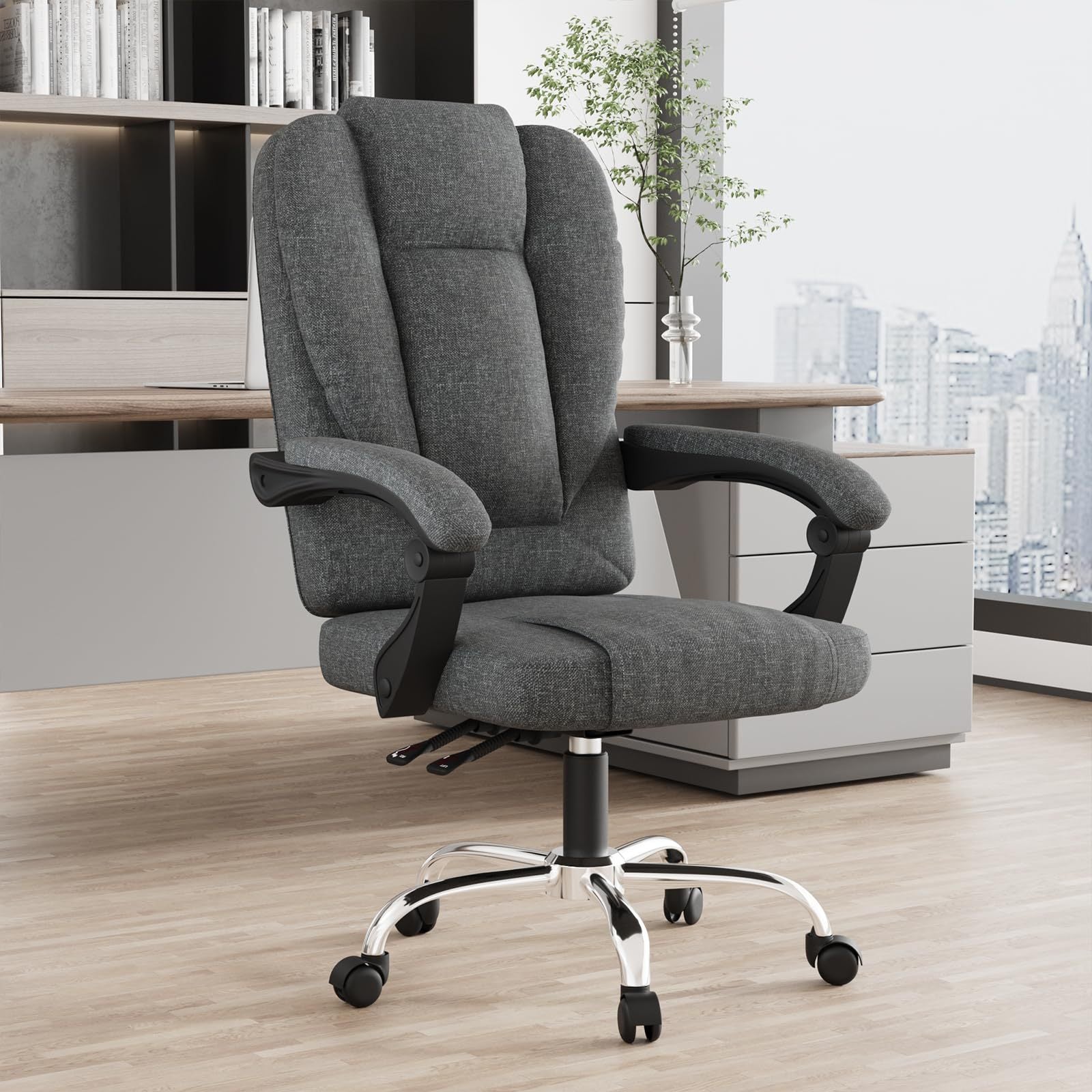 Office Chair with Adjustable Height, Lumbar Support, Lockable - Dark Grey option