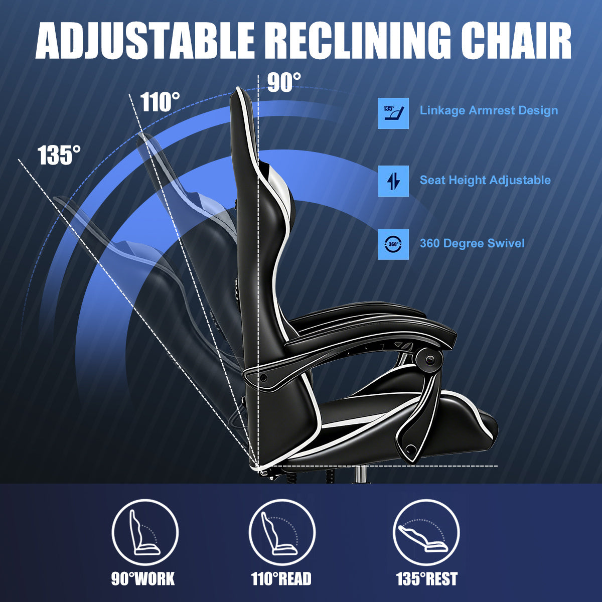 Office Chair with Adjustable Height, Lumbar Support, Wheels - product gallery image 6