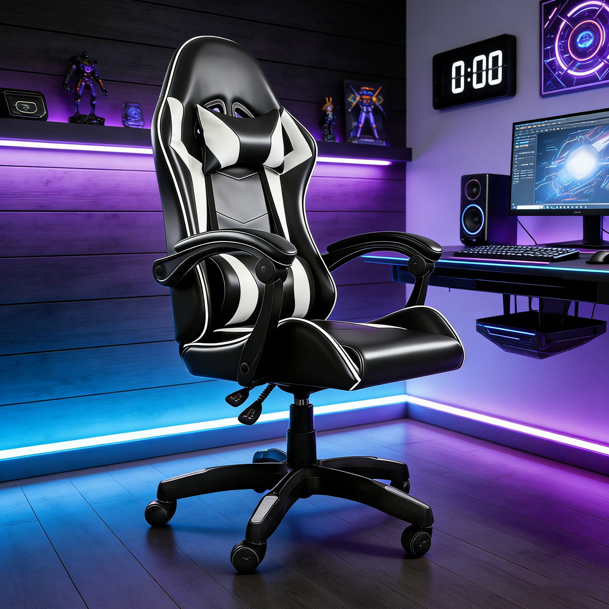 Office Chair with Adjustable Height, Lumbar Support, Wheels