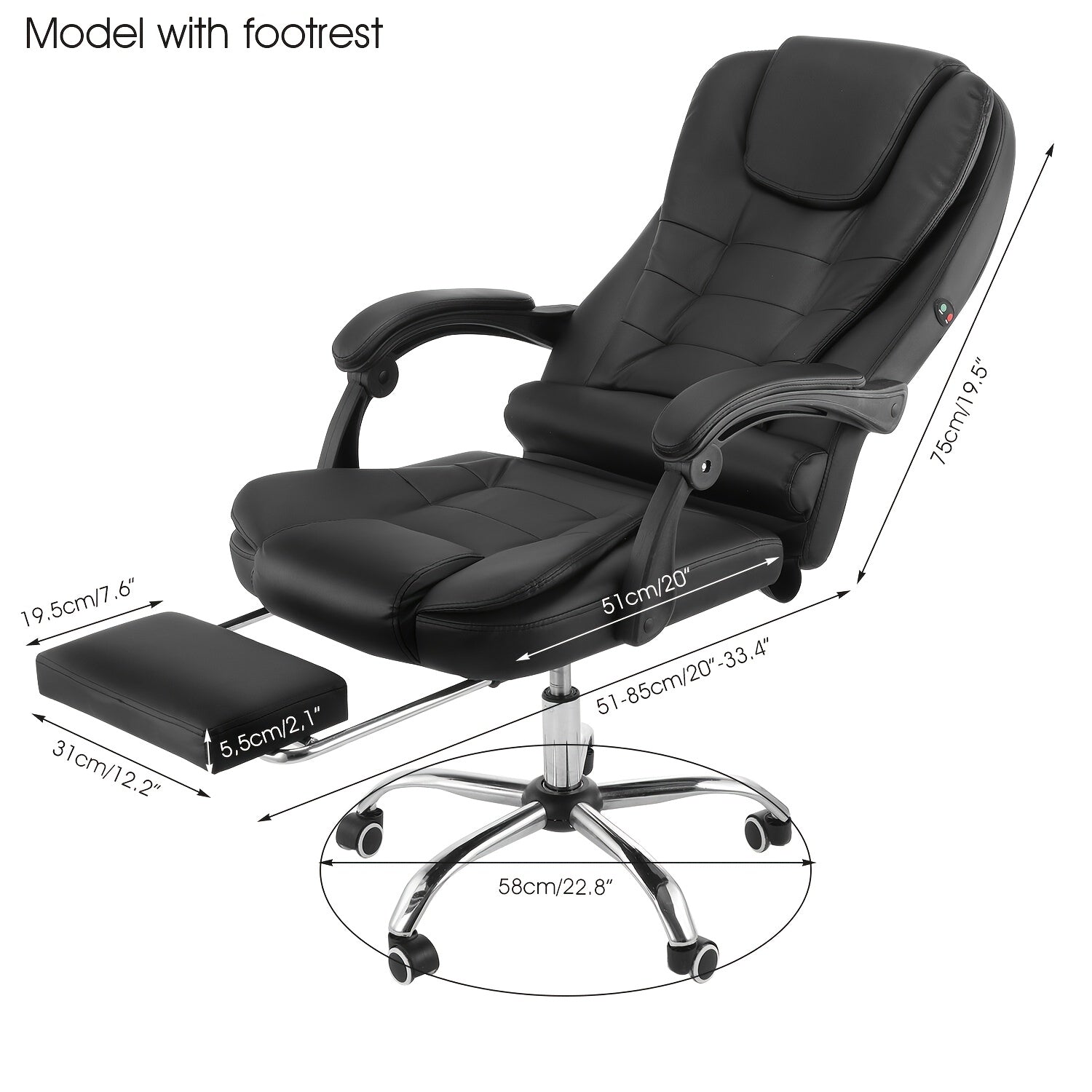 Office Chair with Adjustable Height, Wheels, 55cm, Wood - Black option