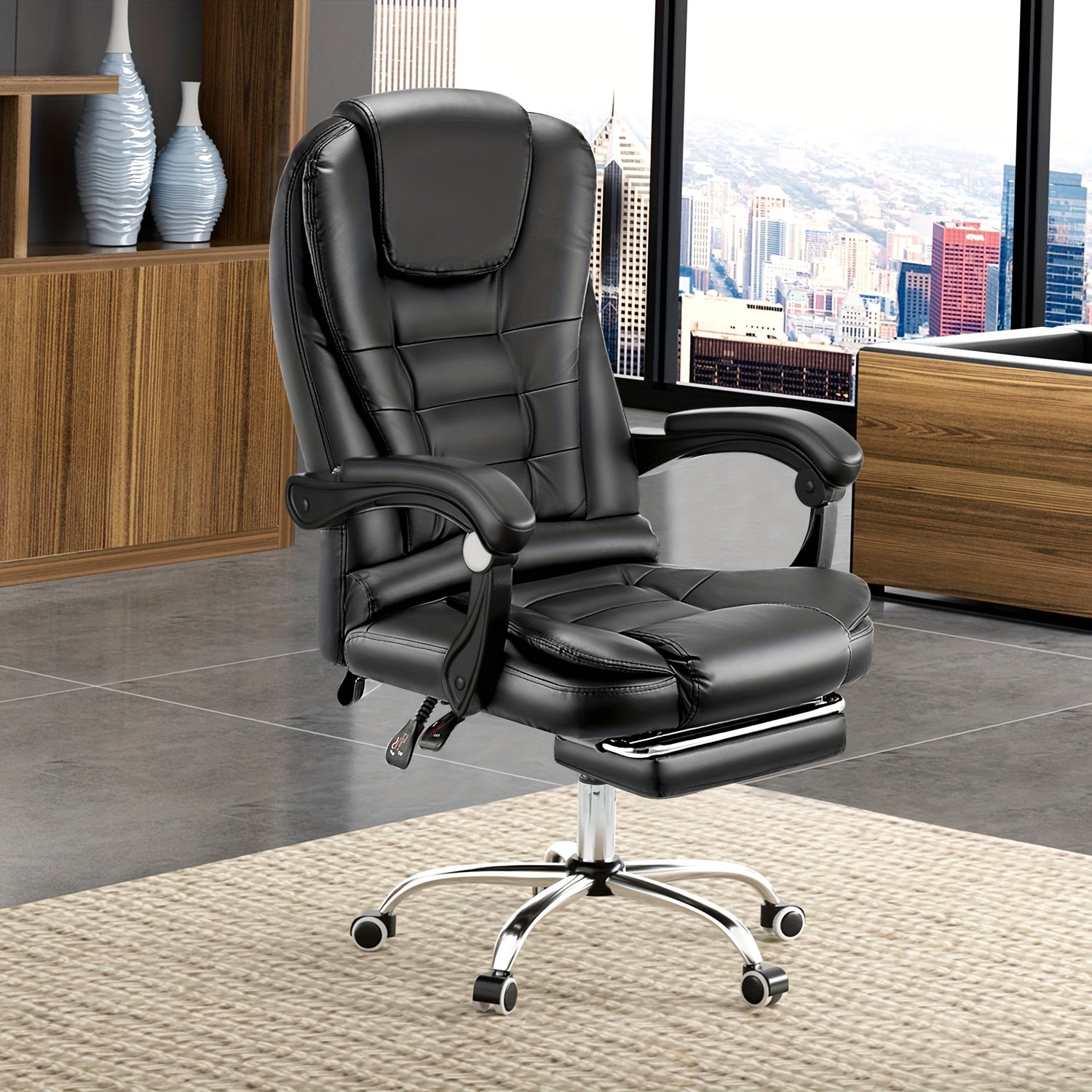 Office Chair with Adjustable Height, Wheels, 55cm, Wood - product gallery image 3