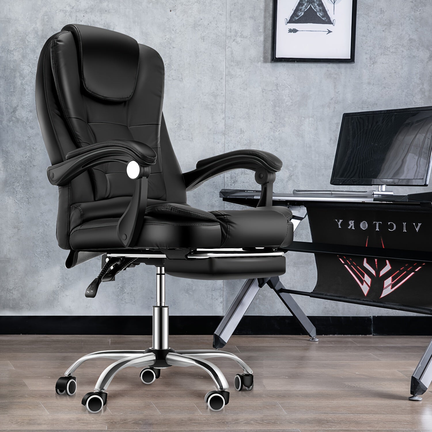 Office Chair with Adjustable Height, Wheels, 55cm, Wood