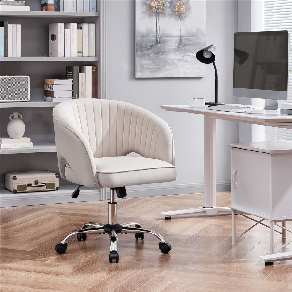 Office Chair with Adjustable Height, Wheels, Metal - Cream option