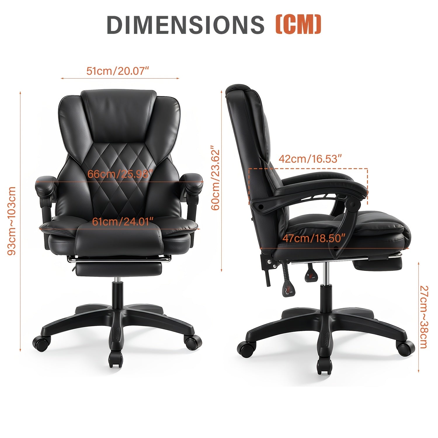 Office Chair with Leather, Heavy-Duty Executive PU Leather Footrest/Shelf - Black #2 option