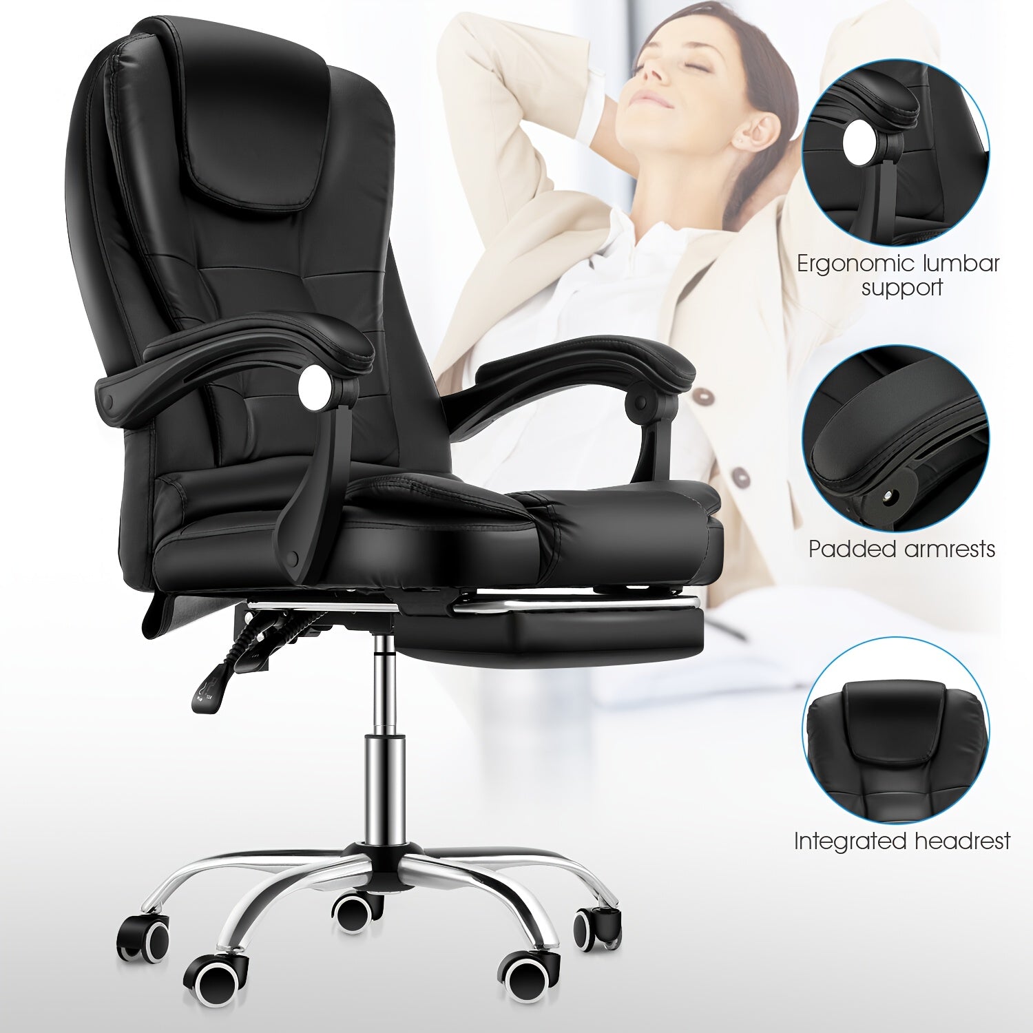 Office Chair with Leather, Heavy-Duty Executive PU Leather Footrest/Shelf - product gallery image 4