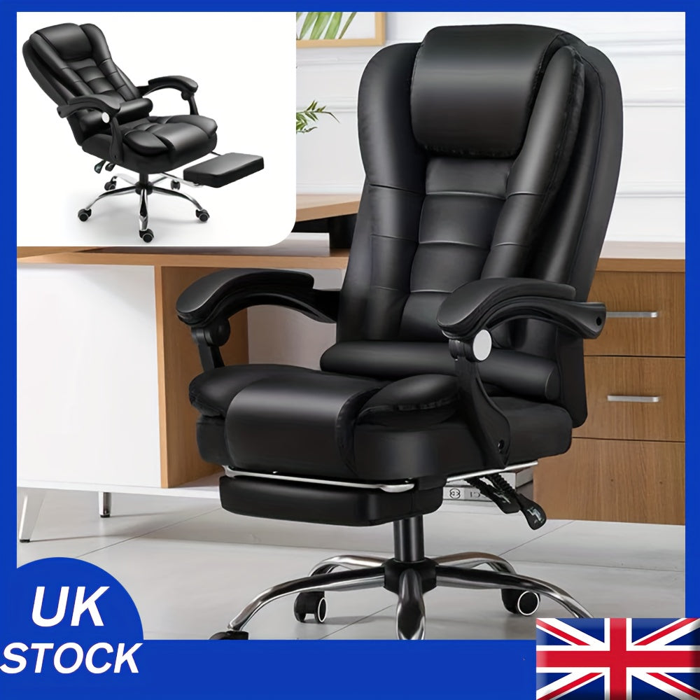 Office Chair with Leather, Heavy-Duty Executive PU Leather Footrest/Shelf