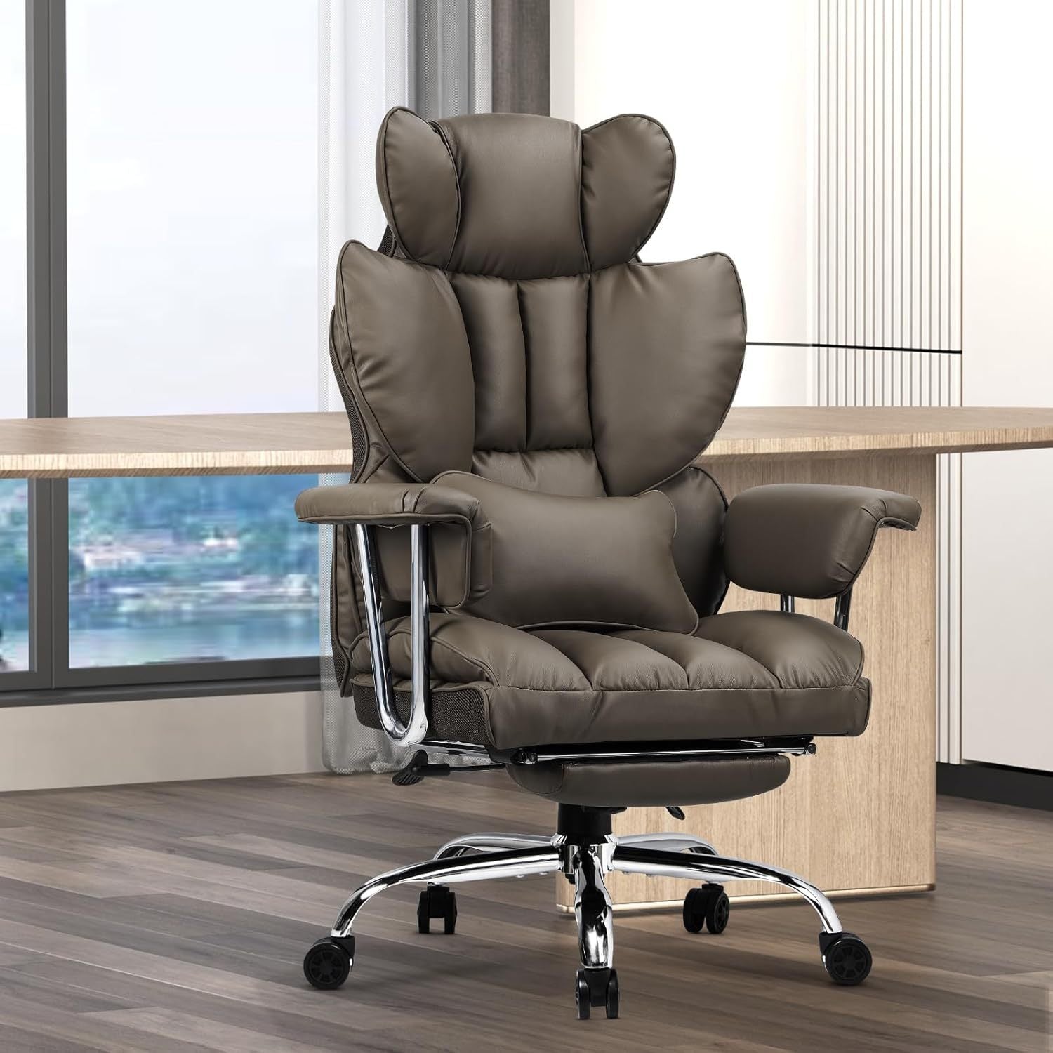 Office Chair with Lumbar Support, Lockable, Metal for home offices - Khaki option