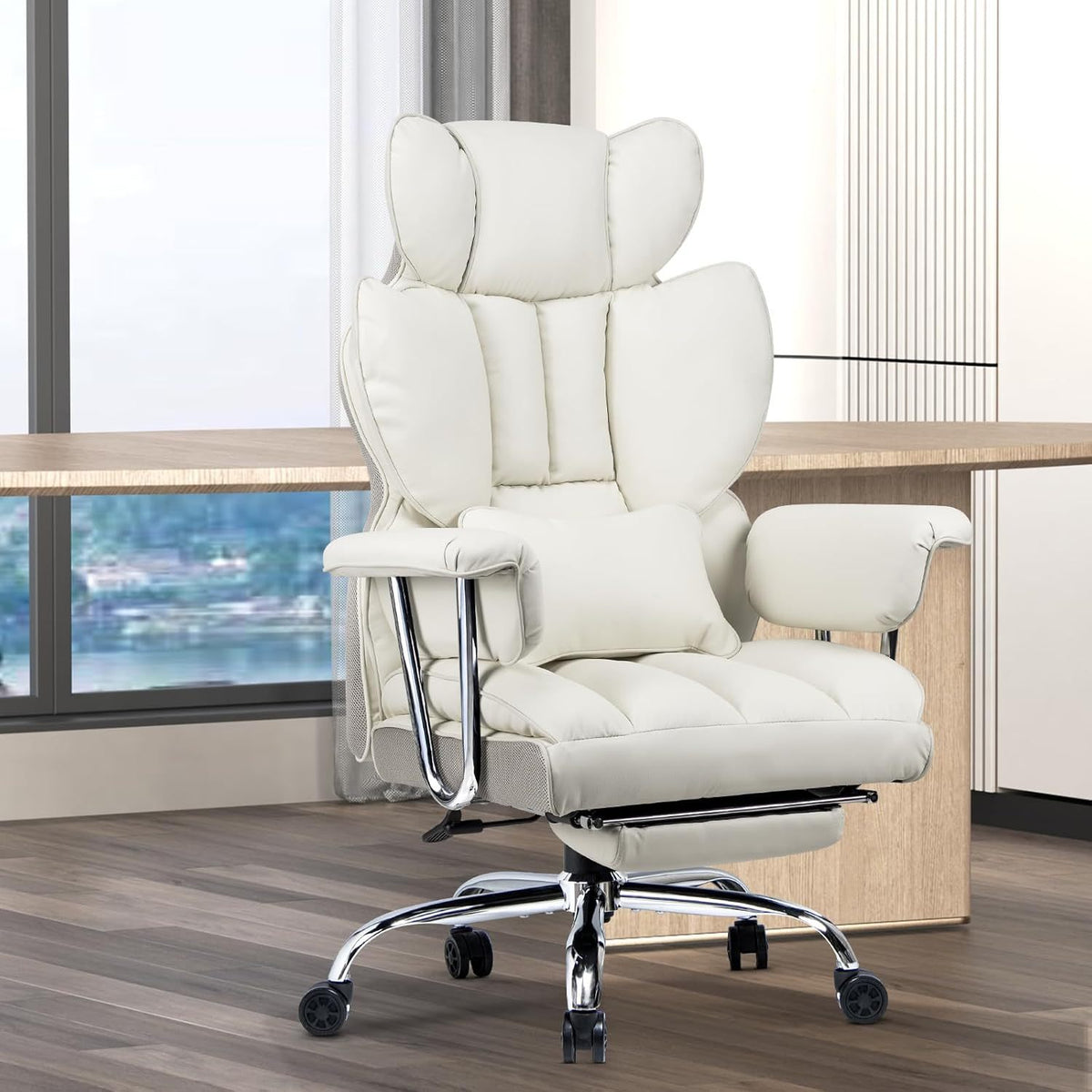 Office Chair with Lumbar Support, Lockable, Metal for home offices - White option