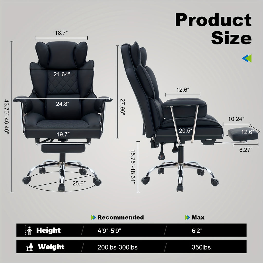 Office Chair with Lumbar Support, Wheels, Wood, Big Tall Ergonomic Footrest, Extra Wide - product gallery image 3