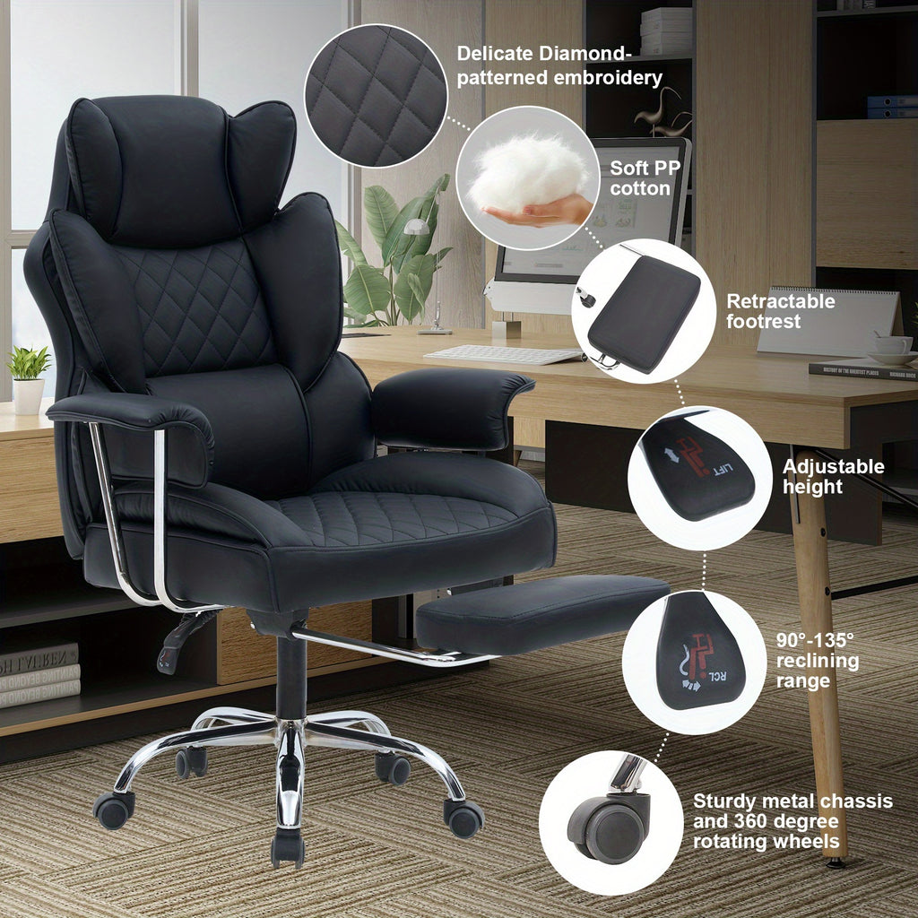 Office Chair with Lumbar Support, Wheels, Wood, Big Tall Ergonomic Footrest, Extra Wide - product gallery image 5