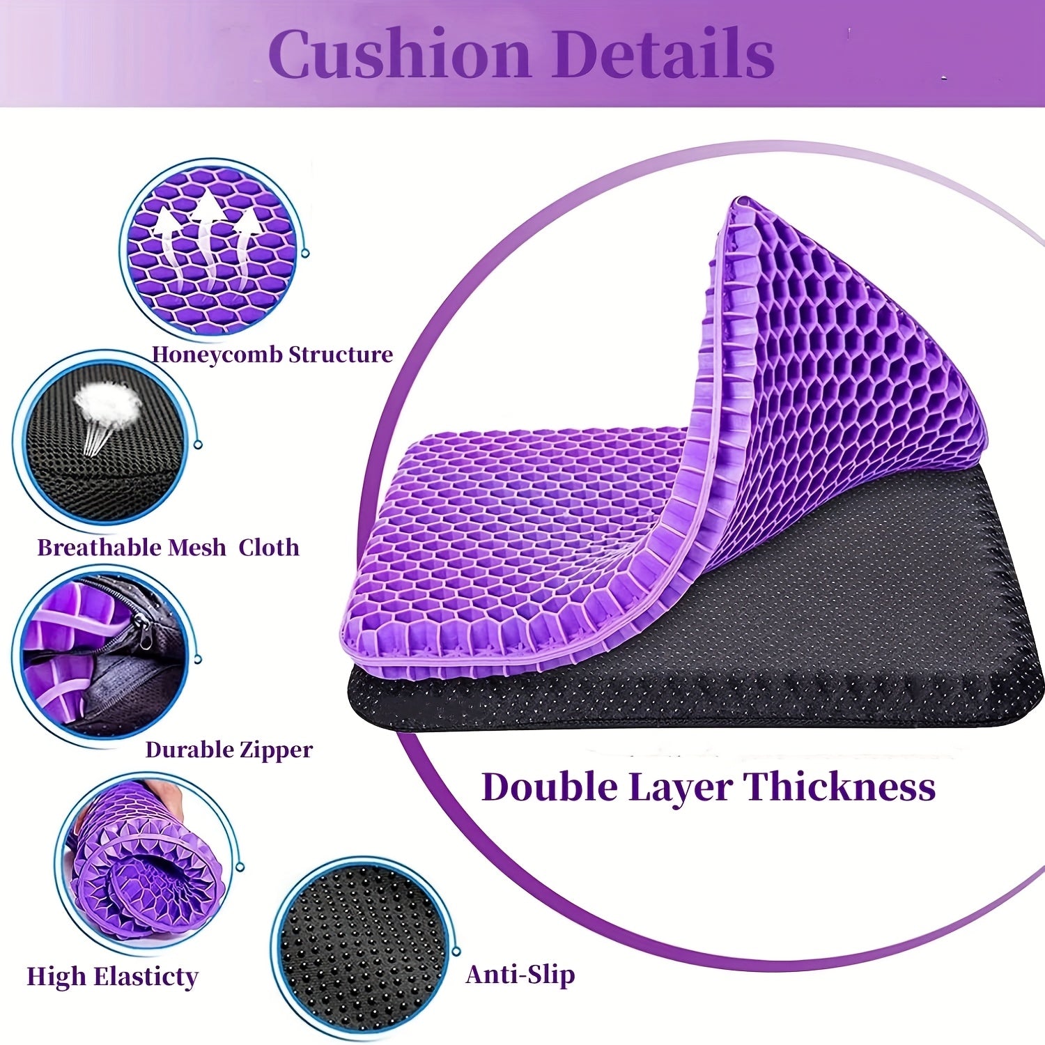 Office Chair with Non-Slip, Gel Seat Cushion Double Thick Honeycomb - product gallery image 2