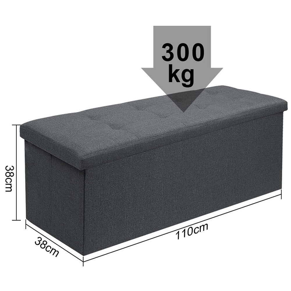 Ottoman with Space-Saving, Foldable, 150kg, Folding Storage Box Seat Linen Footstool - Dark Gray, 110*38*38CM option