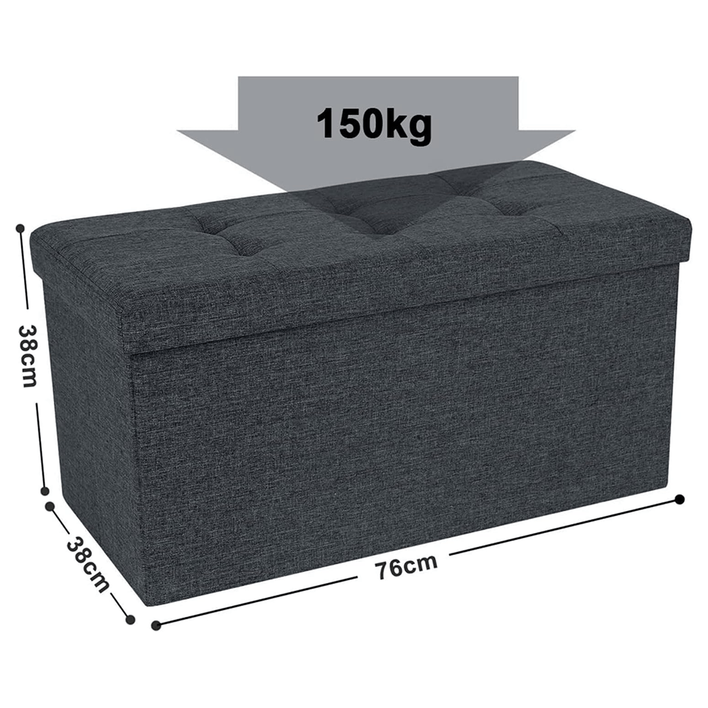 Ottoman with Space-Saving, Foldable, 150kg, Folding Storage Box Seat Linen Footstool - Dark Gray, 76*38*38CM option