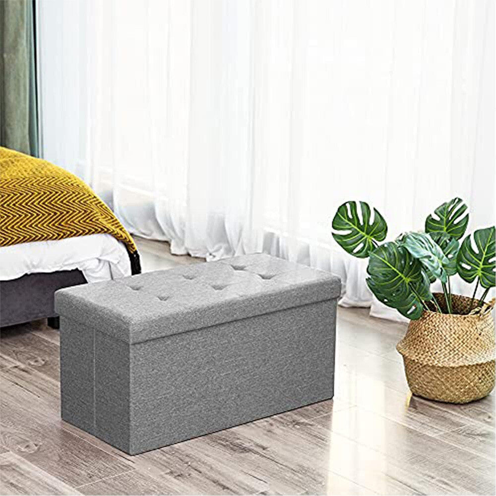Ottoman with Space-Saving, Foldable, 150kg, Folding Storage Box Seat Linen Footstool - product gallery image 2