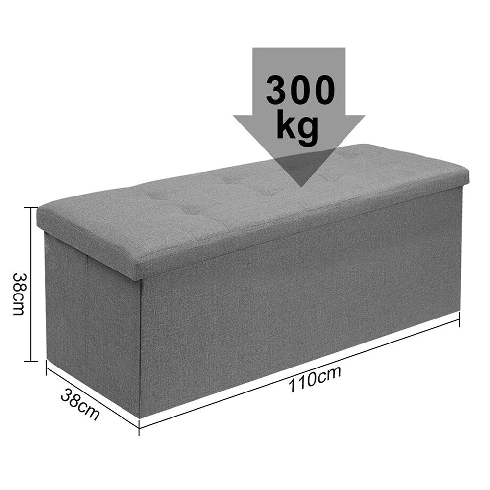 Ottoman with Space-Saving, Foldable, 150kg, Folding Storage Box Seat Linen Footstool - Light Grey, 110*38*38CM option