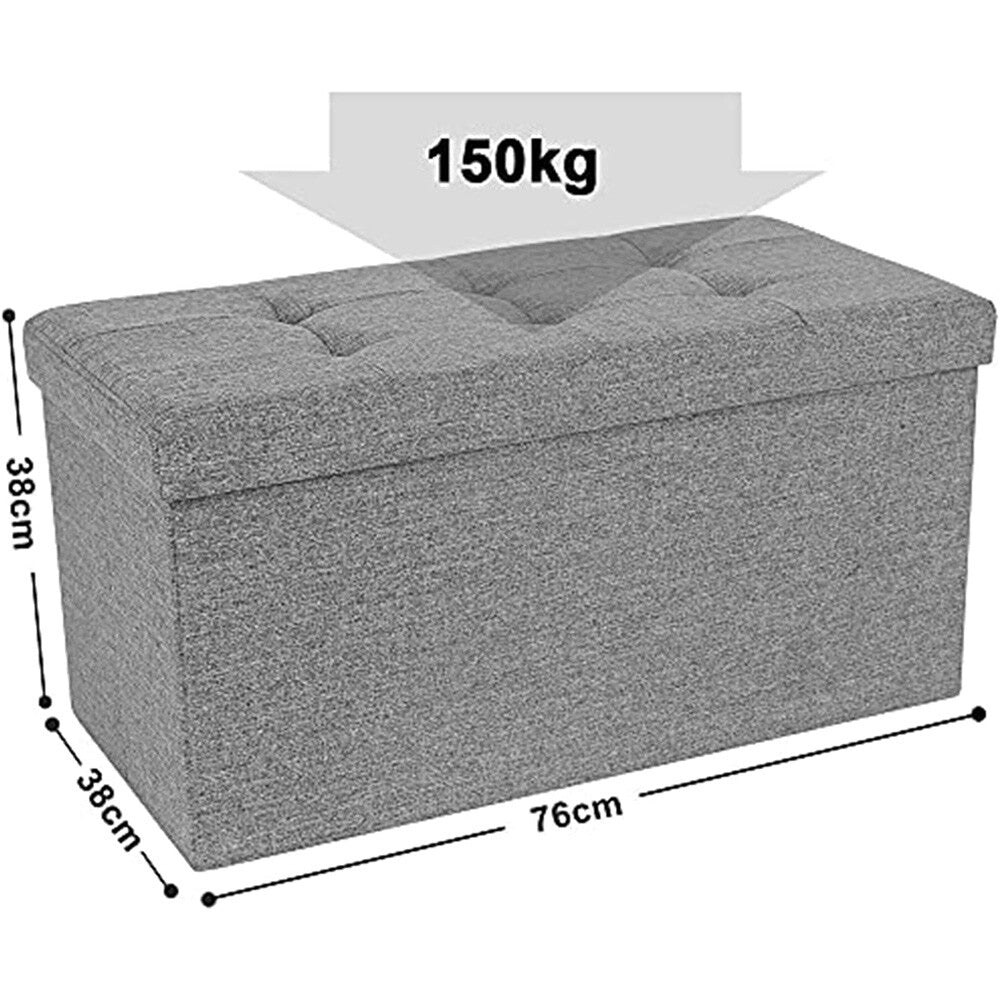 Ottoman with Space-Saving, Foldable, 150kg, Folding Storage Box Seat Linen Footstool - Light Grey, 76*38*38CM option