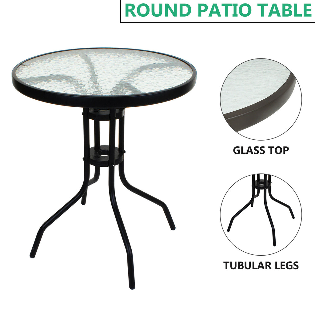 Outdoor Dining Table with Metal, Bistro Patio Garden Metal Glass Top - product gallery image 12