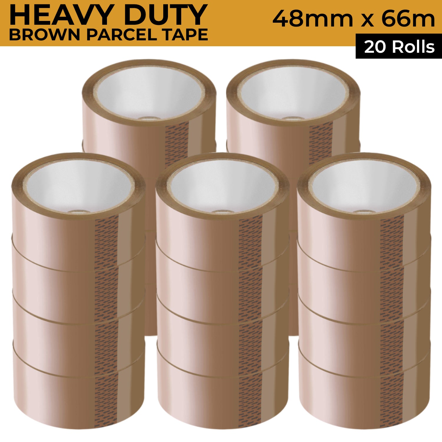 Packaging Tape with 48mm, 66m, 20 Rolls, AS SHOWN, Brown Rolls 66m Strong Adhesive Heavy