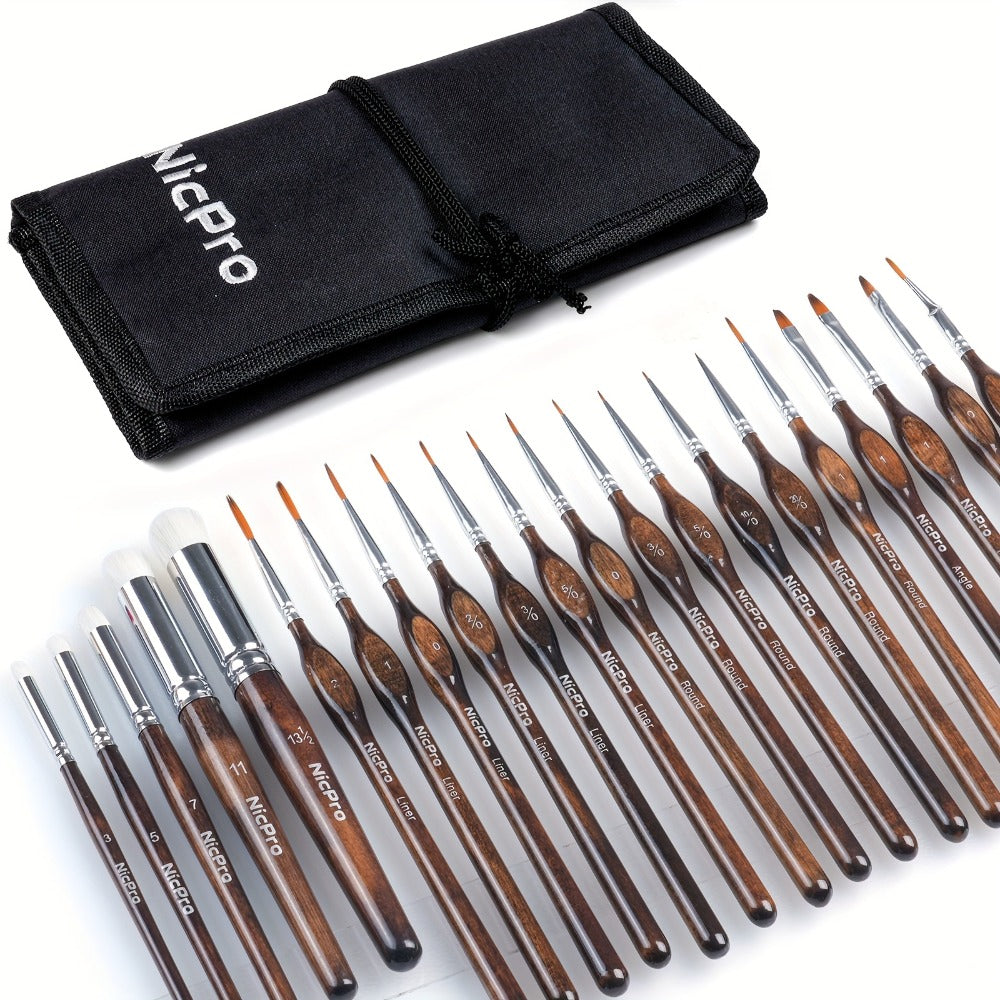 Paint Brush Set with Wood, Miniature Cloth Roll Detail Dry Kit