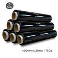 Pallet Wrap with Waterproof, 400mm, 250m, 6 Rolls, Black Rolls 250m 20mu Stretch Film
