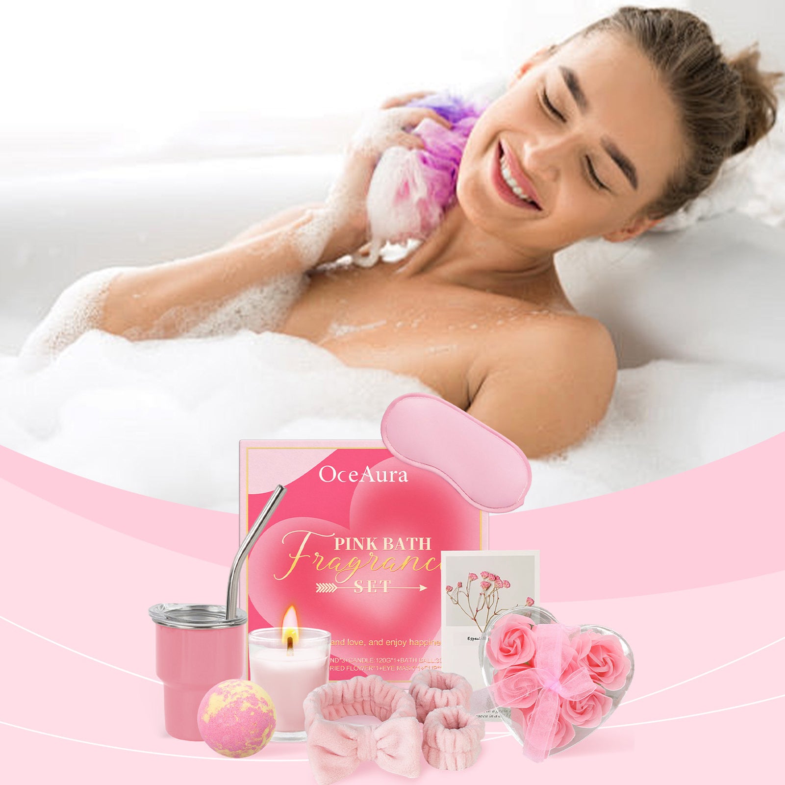 Pamper Gift Set with Rose Women Luxury Bath Bomb, Scented - product gallery image 8